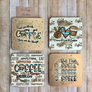 Coffee Coasters - Cork Backed Hardboard Glossy Coasters - Gifts For Coffee Lovers - Option To Add Pieces