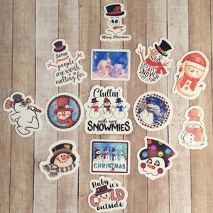 Tema de muñeco de nieve, Vacaciones, Paquete de pegatinas de calcomanías, Vinilo totalmente impermeable, Laminado, Pegatinas de Navidad, Feliz Navidad, Muñecos de nieve