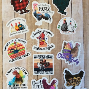 Chicken Stickers - Chicken Sticker Pack - Hunorous Chicken Stickers - Laminated Waterproof Stickers - Gifts For Chicken Lovers