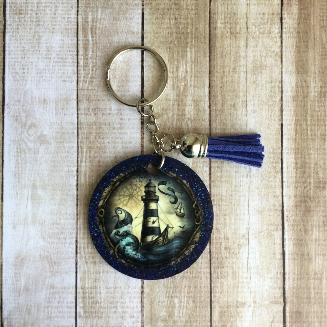Lighthouse Keychain - Nautical Double Sided Keychain - Gift for Ocean ...