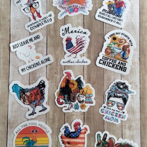 Chicken Sticker Pack - Set Of 12 Chicken Stickers - Waterproof Chicken Stickers - Gifts For Chicken Lovers
