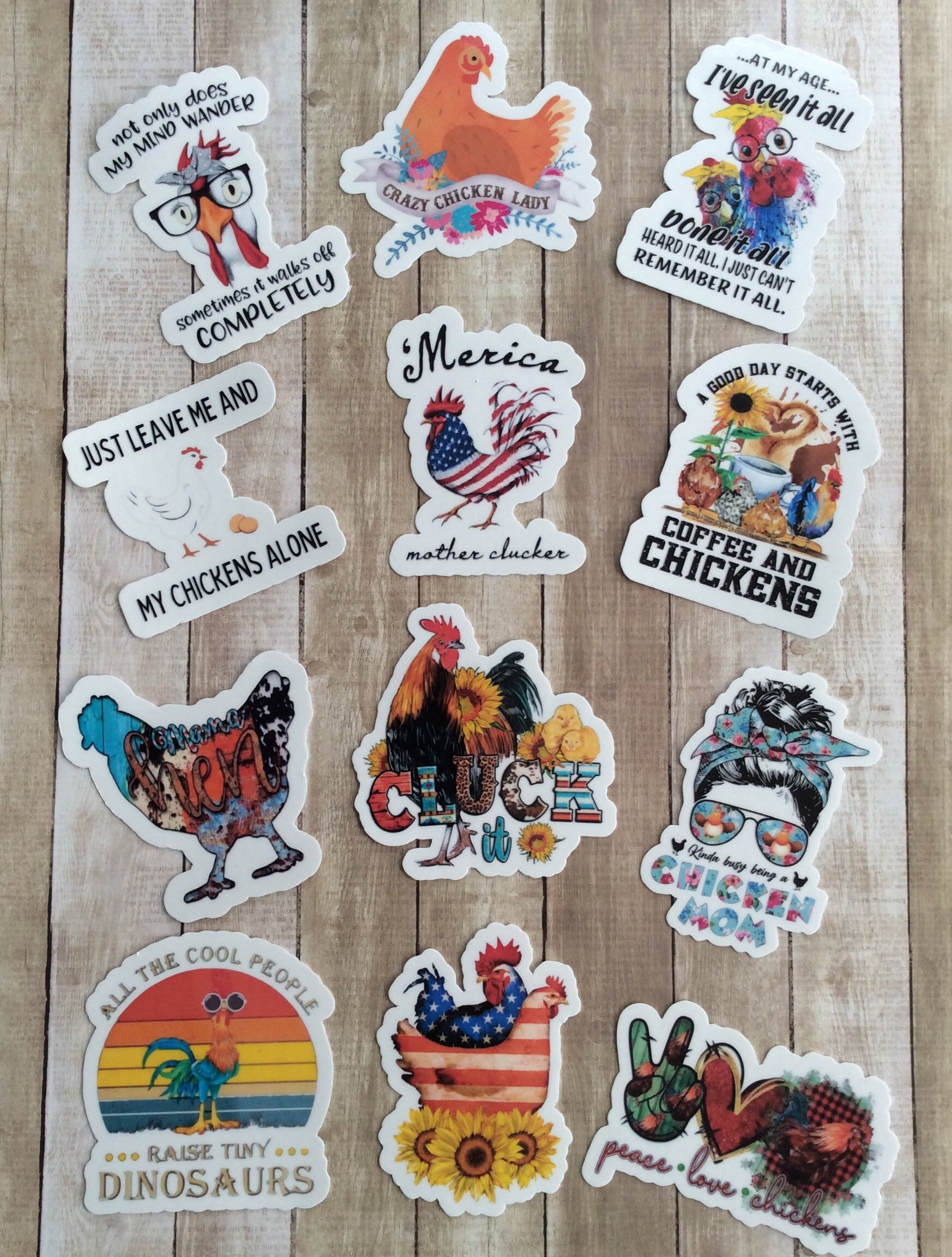 Chicken Sticker Pack - Set of 12 Chicken Stickers - Waterproof Chicken ...