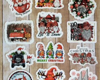 Gnom, Weihnachten, Feiertagsaufkleberpaket, vollständig wasserdichtes Vinyl, laminiert, Weihnachtsaufkleber, Gnomaufkleber