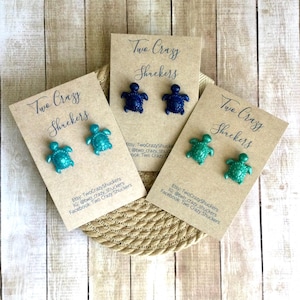 Sea Turtle Earrings - Sea Turtle 925 Sterling Silver And Resin Studs - Handmade Earrings - Handmade Jewelry - Gifts For Turtle Lovers