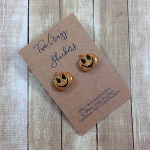 Jack-O-Lantern Pumpkins  Orange Hyper Holo 925 Sterling Silver Glitter Stud Post Resin Earrings, Halloween Earrings