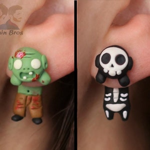 Zombie or Skeleton earrings, 100 % Handmade. image 1