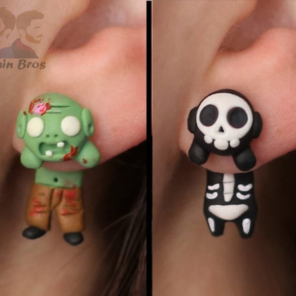 Zombie or Skeleton earrings, 100 % Handmade.