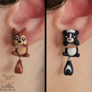 Animal earring: Squirrel or Skunk, 100 % Handmade.