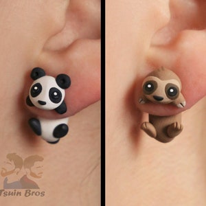 Panda Bear and Sloth earrings, 100 % Handmade.