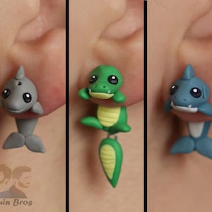 Animal earrings: Dolphin, Crocodile or Shark, 100 % Handmade.