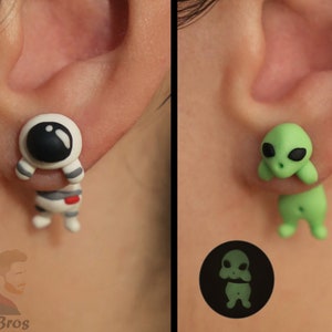 Astronaut or Alien earrings, 100 % Handmade.