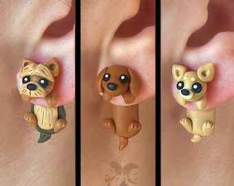 Dog earrings: Yorkshire Terrier, Dachshund and Chihuahua, 100 % Handmade.