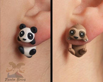 Panda Bear and Sloth earrings, 100 % Handmade.