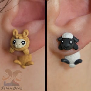 Boucles d'oreilles animaux : Alpaga ou Mouton, 100% Fait main.