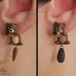 Animal earrings: Otter or Beaver. 100% Handmade