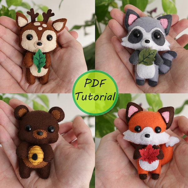 Forest Animals: Deer, Raccoon Bear and Fox. PDF Pattern and simple tutorial included.