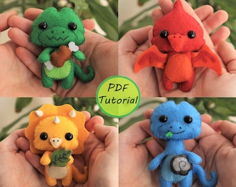 Dinosaurs: T-Rex, Pterodactyl, Triceratops and Diplodocus. PDF Pattern and simple tutorial included.