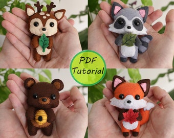 Forest Animals: Deer, Raccoon Bear and Fox. PDF Pattern and simple tutorial included.