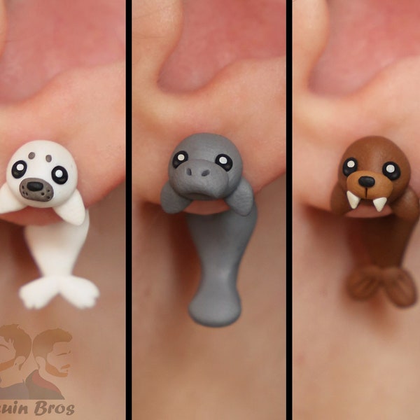 Seal, Manatee or Walrus earrings, 100 % Handmade.