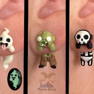 Oorbellen met spook-, zombie- of skeletmotief – Handgemaakte oorbellen van polymeerklei – Hypoallergeen en lichtgewicht cadeau voor liefhebbers van griezelige en schattige designs.