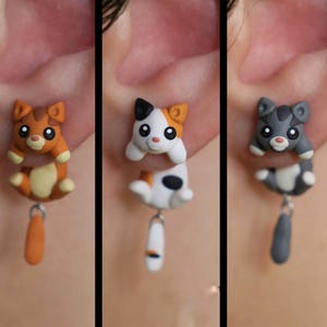 Cat earrings: Orange, Tricolor or Grey - 100 % Handmade.