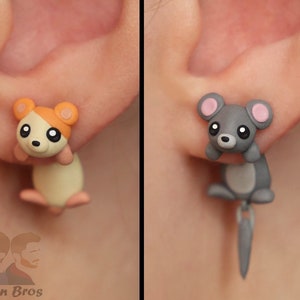 Animal earrings: Hamster or Mouse, 100 % Handmade.