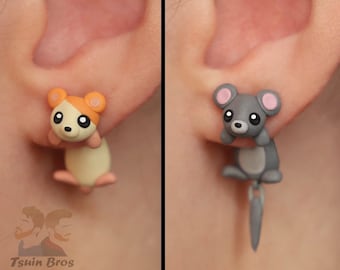 Animal earrings: Hamster or Mouse, 100 % Handmade.