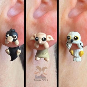 Magical Earrings | Handmade Polymer Clay Creature |Unique Gift for Fantasy Lovers | House Elf, Magical Platypus, Snowy Owl. Hypoallergenic