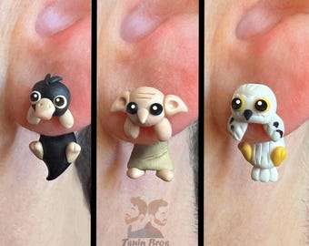 Magical Earrings | Handmade Polymer Clay Creature |Unique Gift for Fantasy Lovers | House Elf, Magical Platypus, Snowy Owl. Hypoallergenic