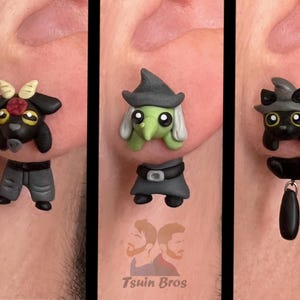 Satan, Witch or Cat earrings – Handcrafted Polymer Clay Earrings – Hypoallergenic Lightweight Gift - Baphomet