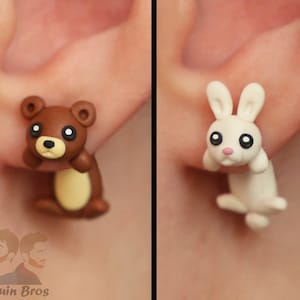 Animal earrings: Bear or Rabbit, 100 % Handmade.