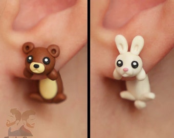 Animal earrings: Bear or Rabbit, 100 % Handmade.