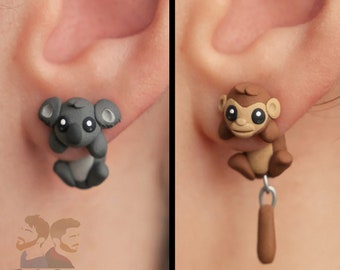 Monkey or Koala earrings, 100% Handmade.