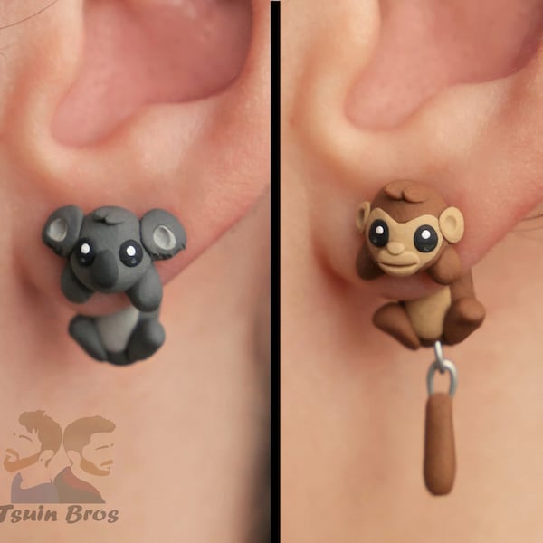 Monkey or Koala earrings, 100% Handmade.