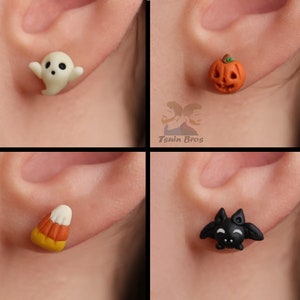 Halloween-Ohrringe: Geist, Kürbis, Candy Corn oder Fledermaus, 100 % handgefertigt.