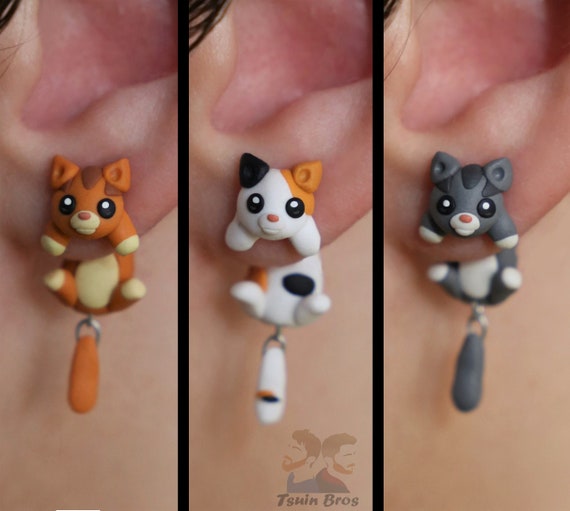 Boucles - oreilles CHAT en Argile polymère faites Mains