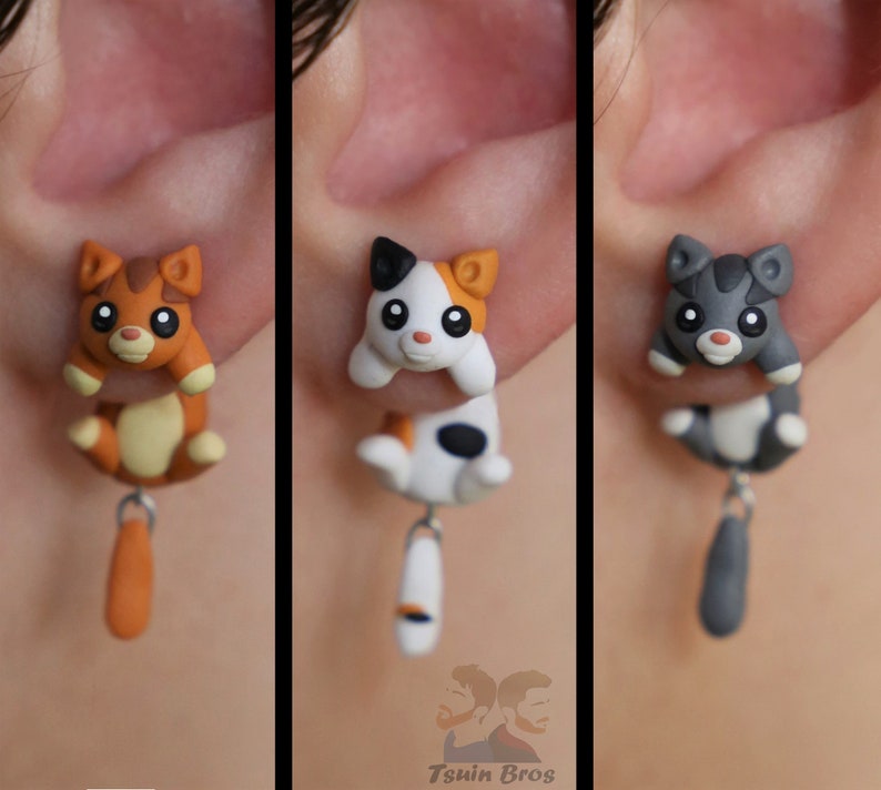 Boucles d'oreilles chat, 100% faites main. image 1