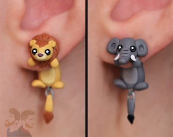 Lion or Elephant earrings, 100 % Handmade.
