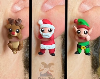 Christmas Polymer Clay Earrings – Reindeer, Santa Claus & Elf | Festive Handmade Earrings | Cute Holiday Jewelry