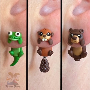 Lizzard, Beaver and Bear earrings. 100% Handmade