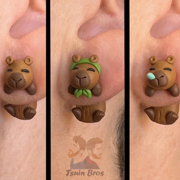 Capybara earrings, 100 % Handmade.