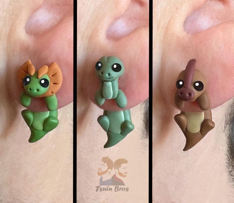Dinosaur Stud Earrings: Triceratops, T-Rex, Pterodactyl, Diplodocus, Parasaurolophus and Dilophosaurus – Handcrafted Polymer Clay Earrings image 2