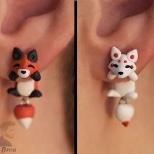 Forest Fox or Japanese Kitsune Stud Earrings, – Handcrafted Polymer Clay Earrings – Hypoallergenic Lightweight Gift for Fox Lovers