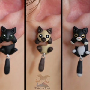 Boucles d'oreilles chat, 100% faites main. image 2