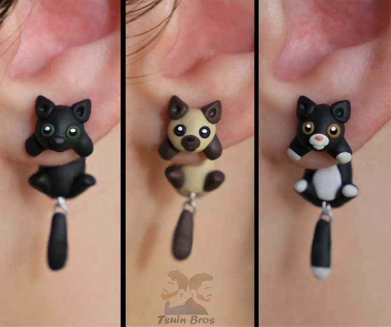 Boucles d'oreilles chat, 100% faites main. image 2