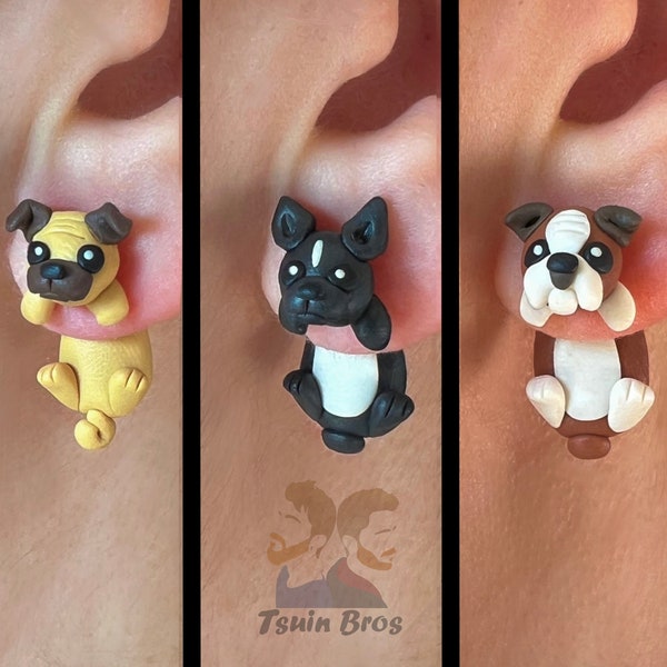 Boucles d'oreilles pour chien : Carlin, Bouledogue français et Bouledogue anglais, 100% Fait main.