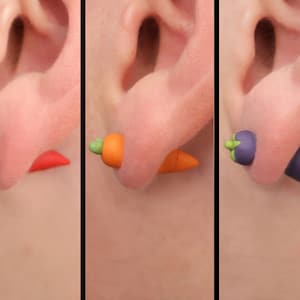 Vegetable earrings (fake stretchers): Chili Pepper, Carrot or Eggplant– Handcrafted Polymer Clay Earrings – Hypoallergenic Lightweight Gift