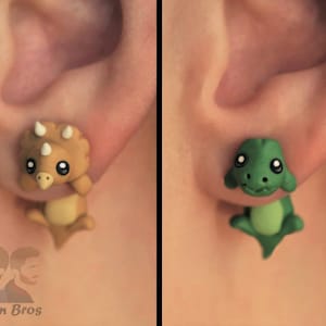 Dinosaur Stud Earrings: Triceratops or T-Rex – Handcrafted Polymer Clay Earrings – Hypoallergenic Lightweight Gift for Dinosaur Lovers