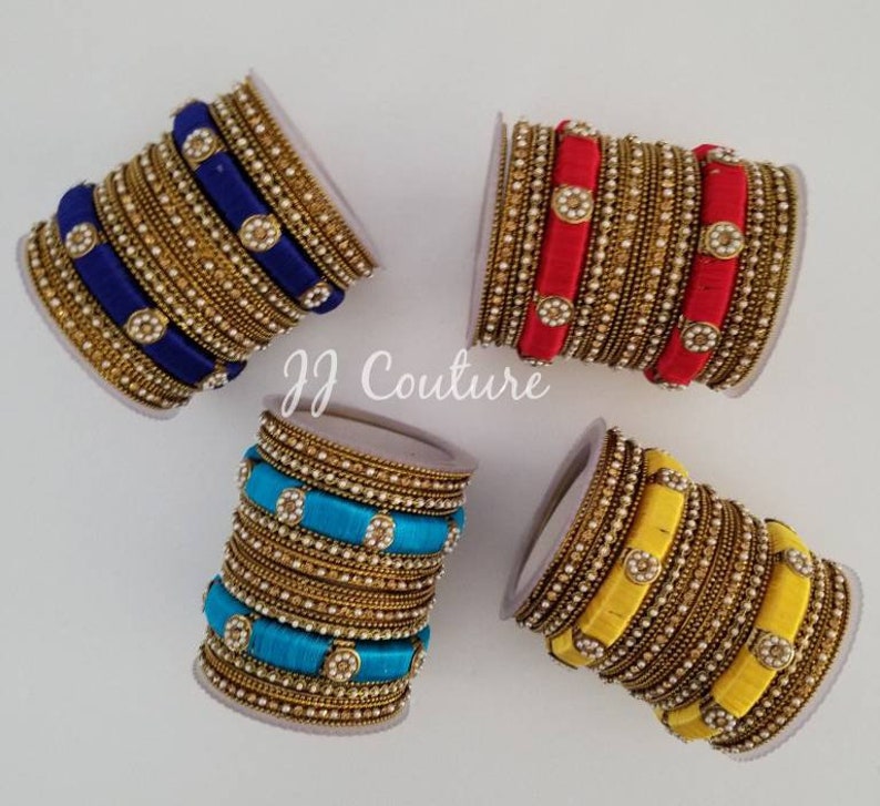 Silk Thread Bangles Red Bangles Thread Bangles Blue and Gold Bangles Ferozi Bangles Yellow Bangles