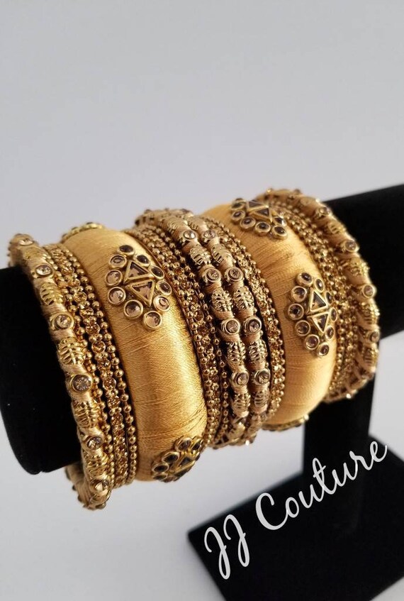 golden colour silk thread bangles